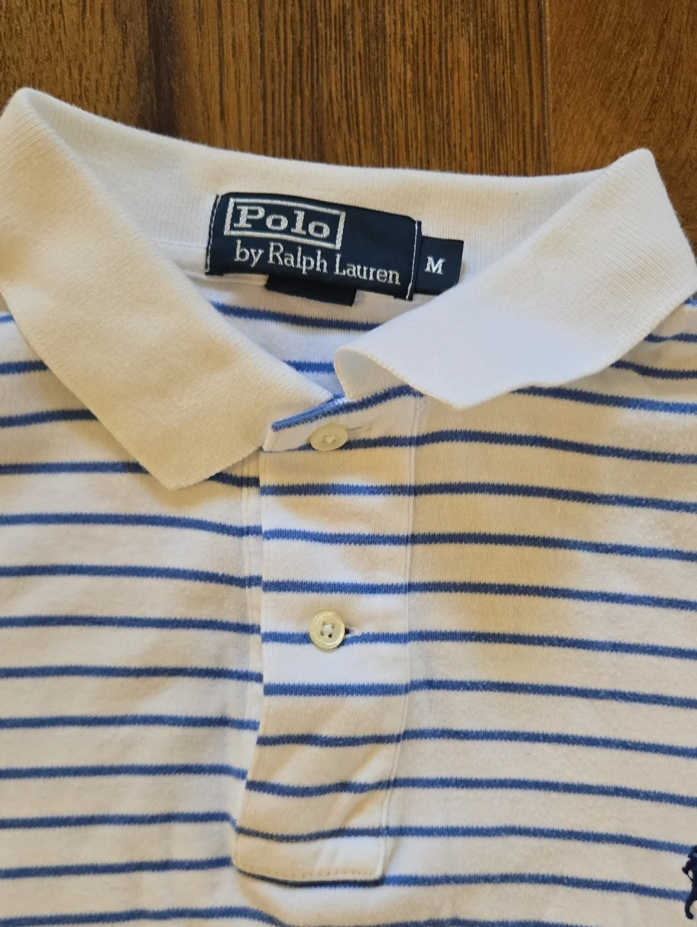 Ralph Lauren White & Blue Striped Polo Shirt Size M